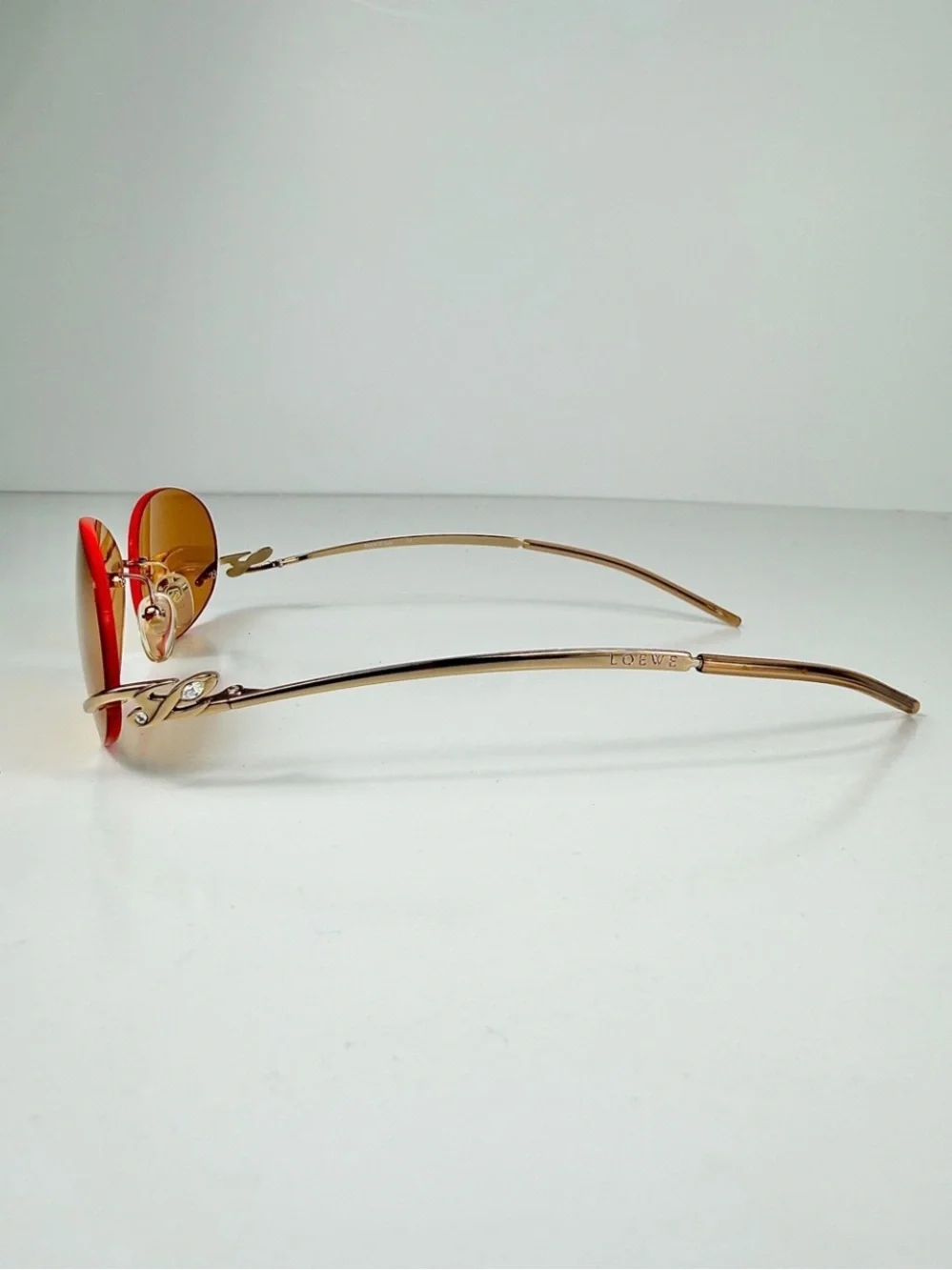 LOEWE SLW 124S Col 300X Deadstock Y2K Rimless Oval Sunglasses Orange Gold Set
